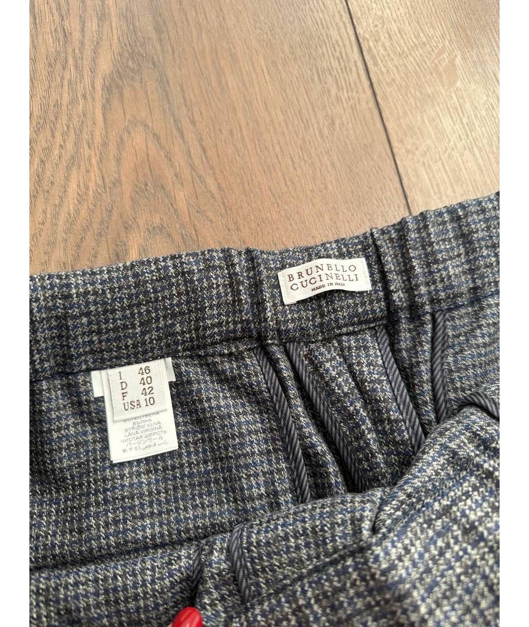 BRUNELLO CUCINELLI Серые шерстяные брюки узкие, фото 3