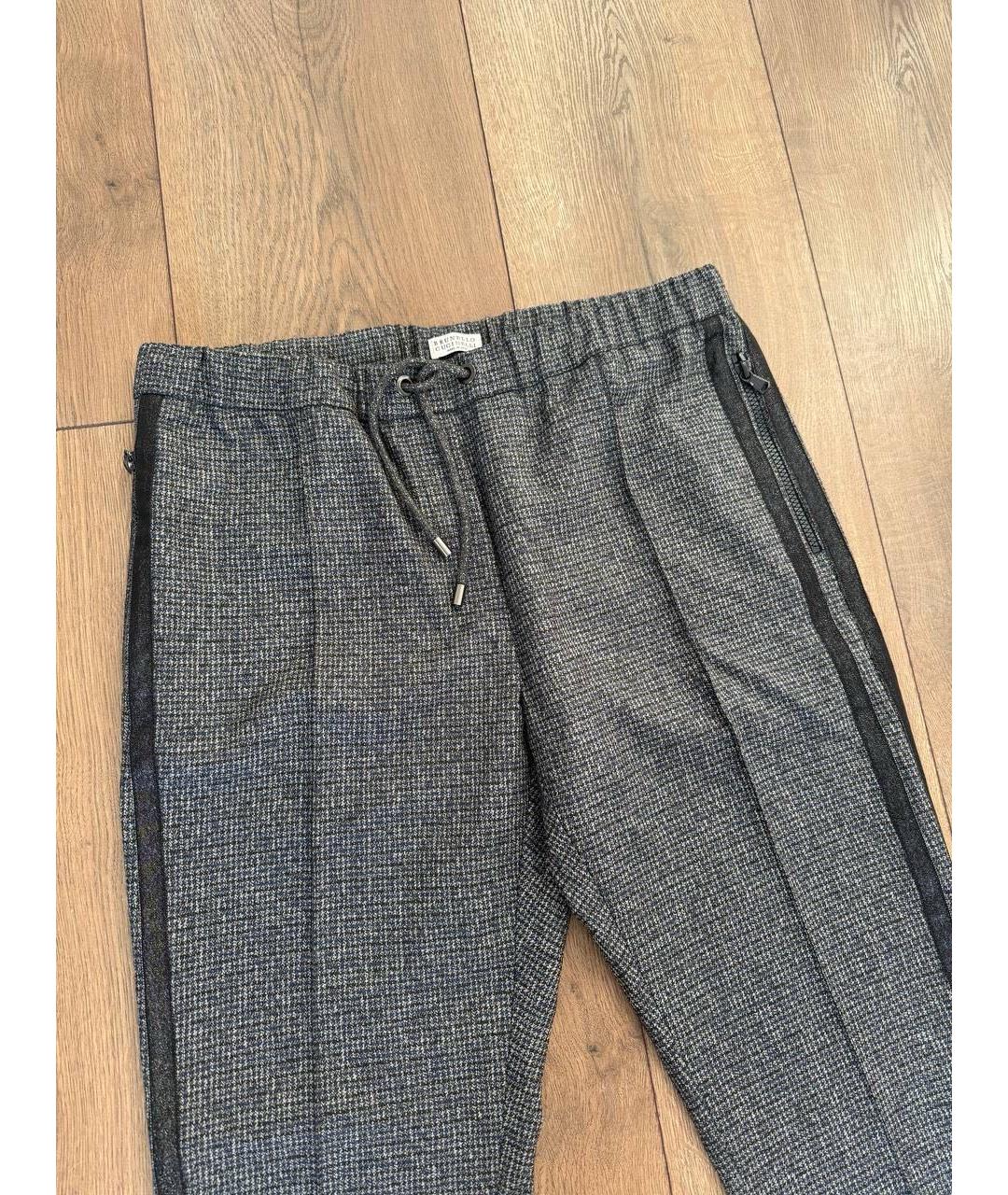 BRUNELLO CUCINELLI Серые шерстяные брюки узкие, фото 6