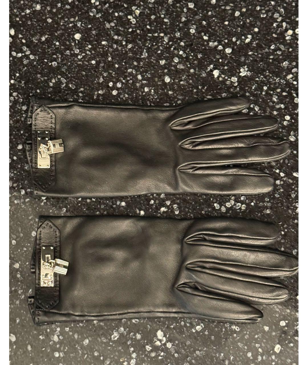 HERMES Черные кожаные перчатки, фото 6