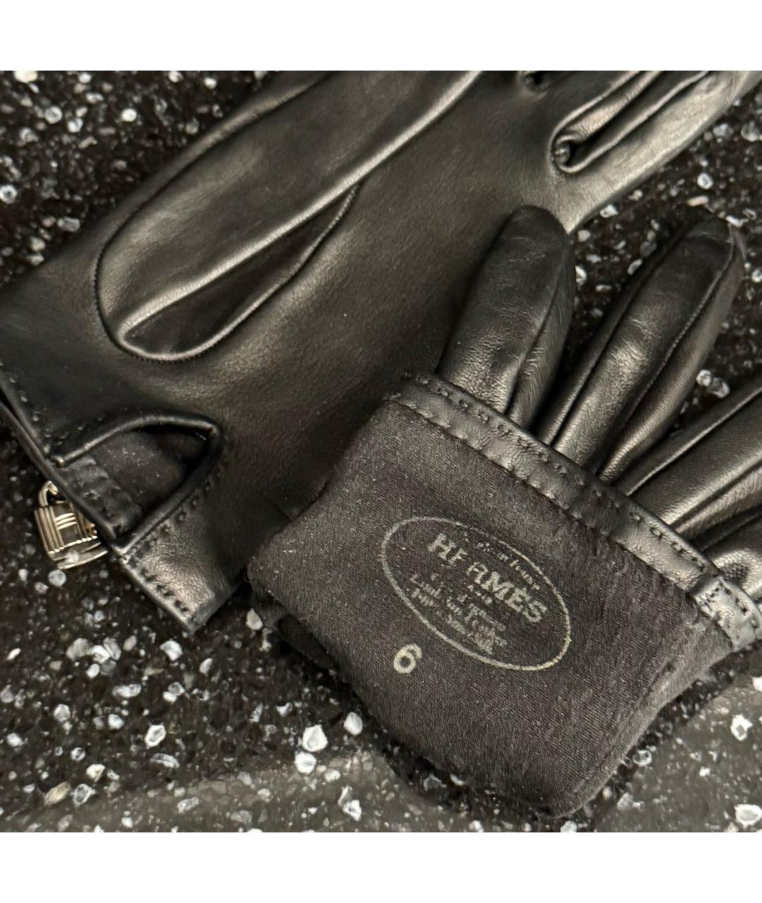HERMES Черные кожаные перчатки, фото 5