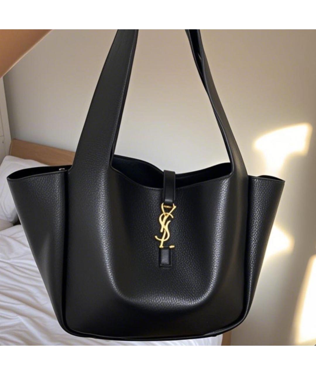 SAINT LAURENT Черная кожаная сумка тоут, фото 3