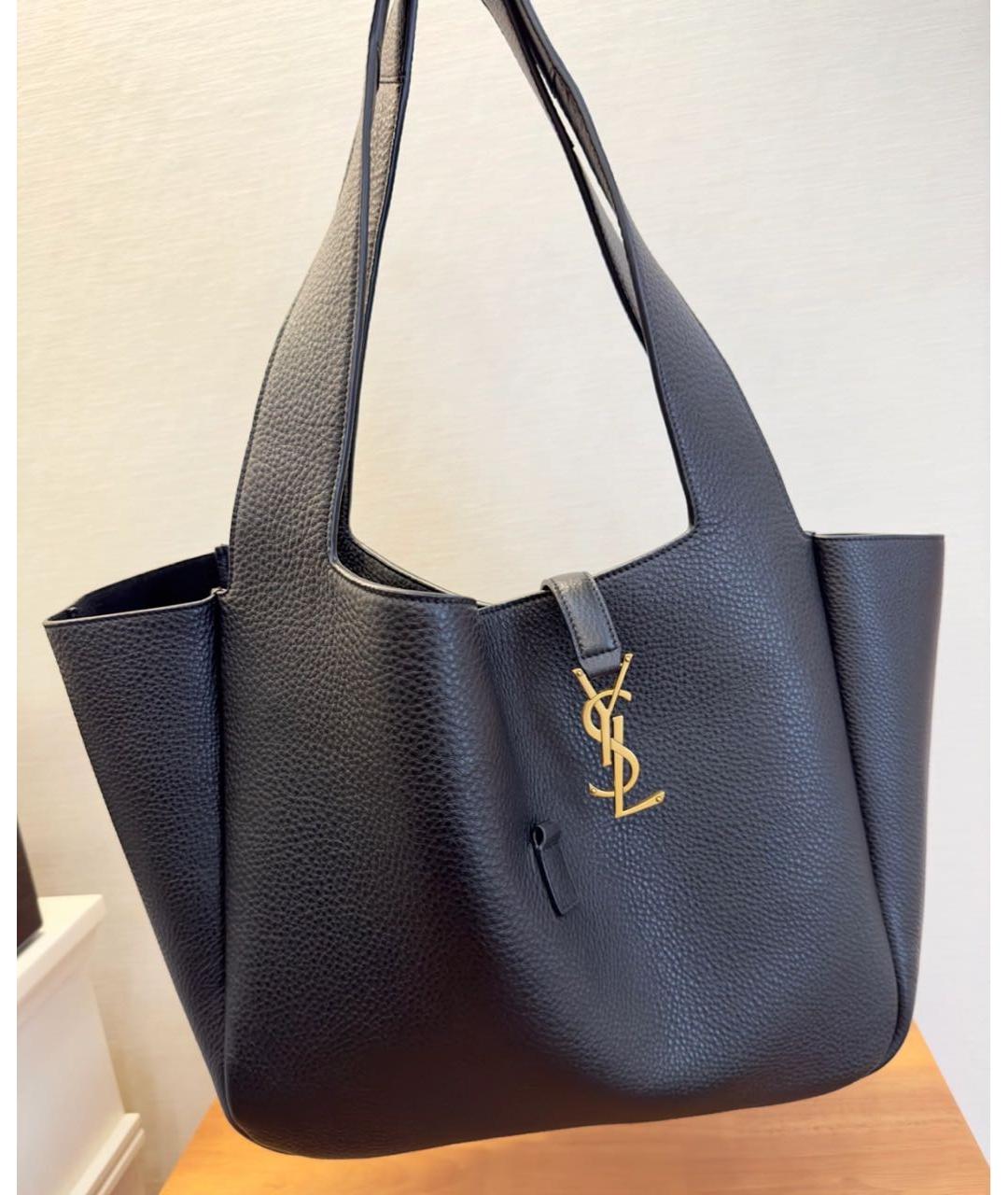 SAINT LAURENT Черная кожаная сумка тоут, фото 4