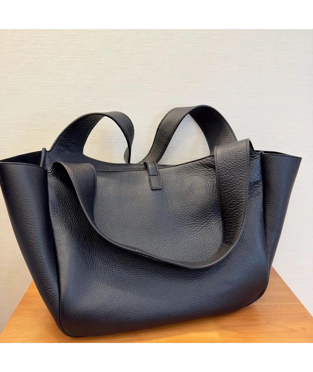 SAINT LAURENT Черная кожаная сумка тоут, фото 5