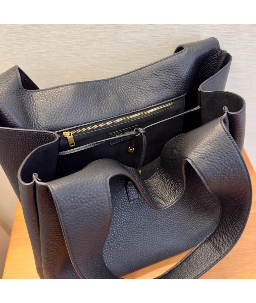 SAINT LAURENT Черная кожаная сумка тоут, фото 6