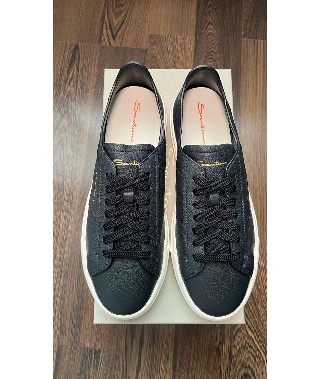 SANTONI Темно-синие кожаные низкие кроссовки / кеды, фото 2