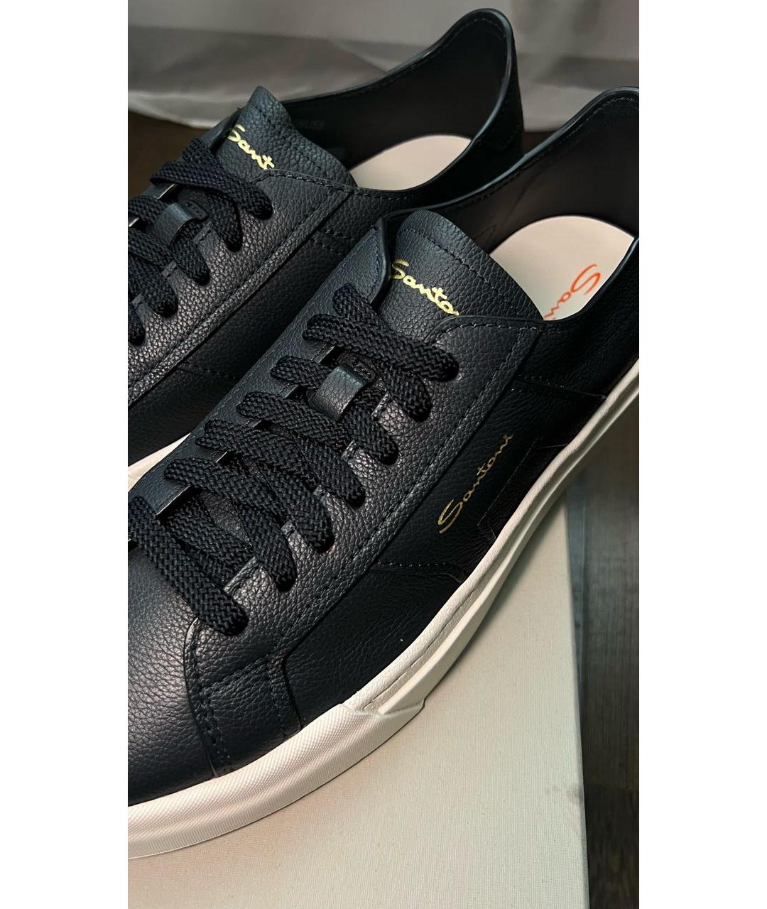 SANTONI Темно-синие кожаные низкие кроссовки / кеды, фото 3