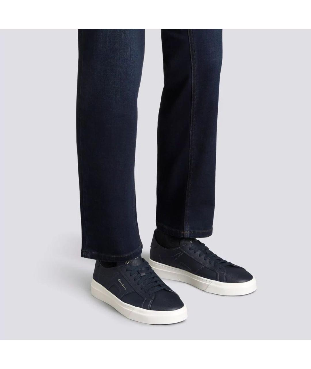 SANTONI Темно-синие кожаные низкие кроссовки / кеды, фото 5