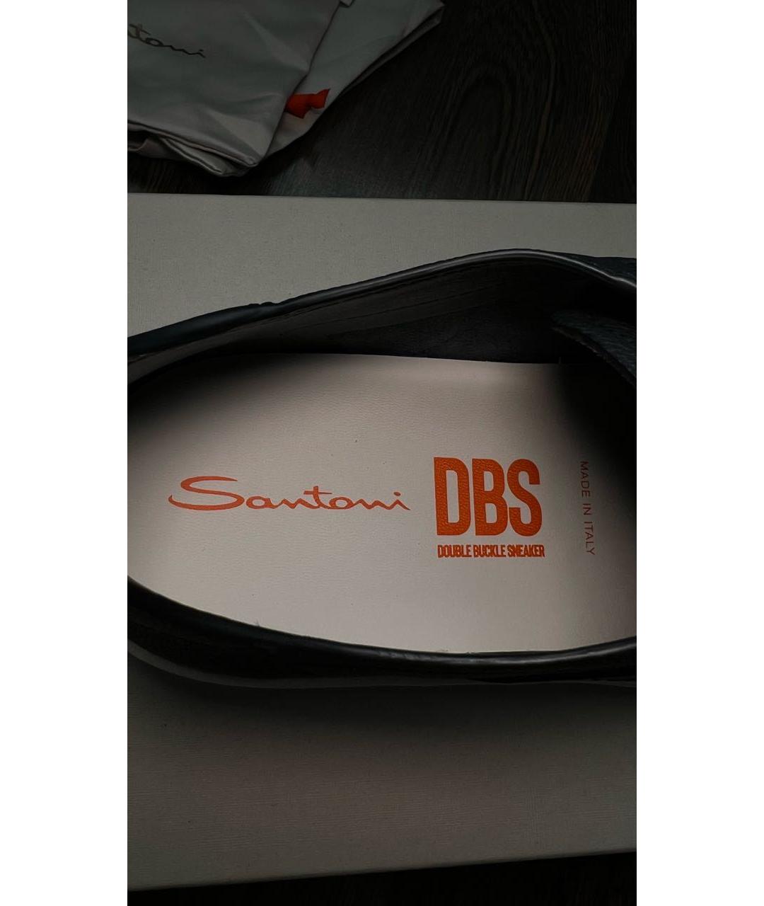 SANTONI Темно-синие кожаные низкие кроссовки / кеды, фото 6