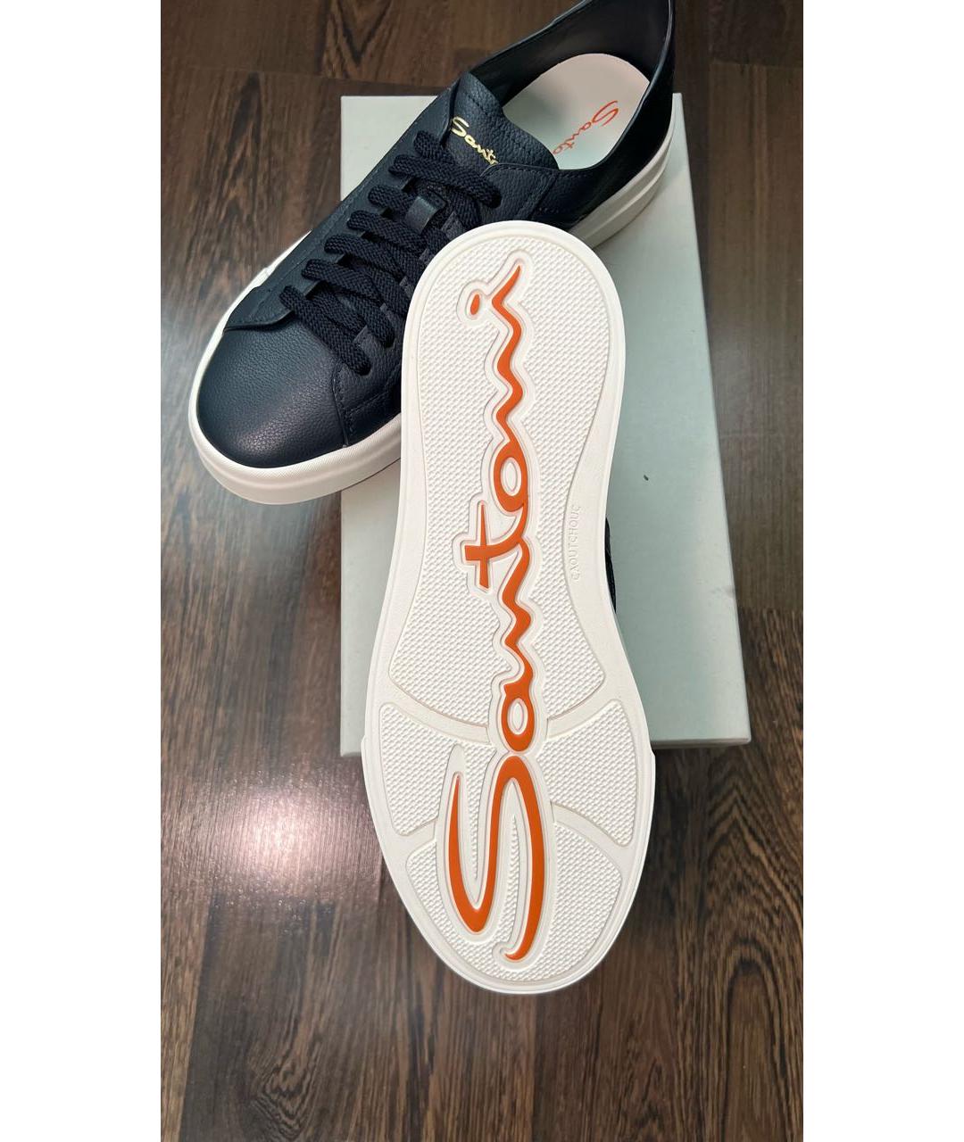 SANTONI Темно-синие кожаные низкие кроссовки / кеды, фото 4