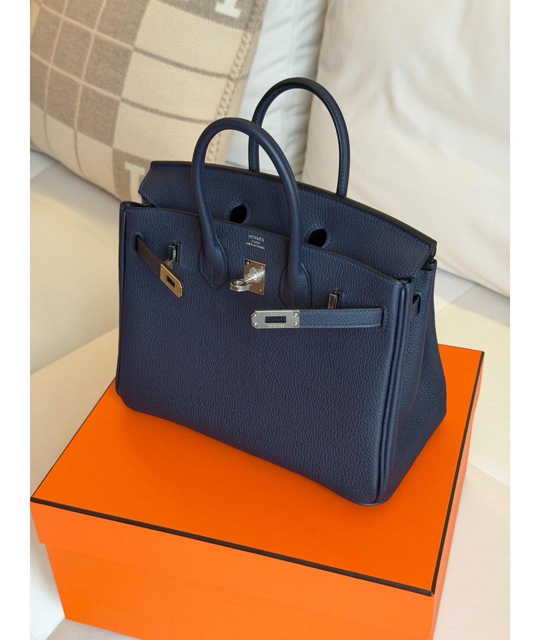 HERMES Темно-синяя кожаная сумка с короткими ручками, фото 5