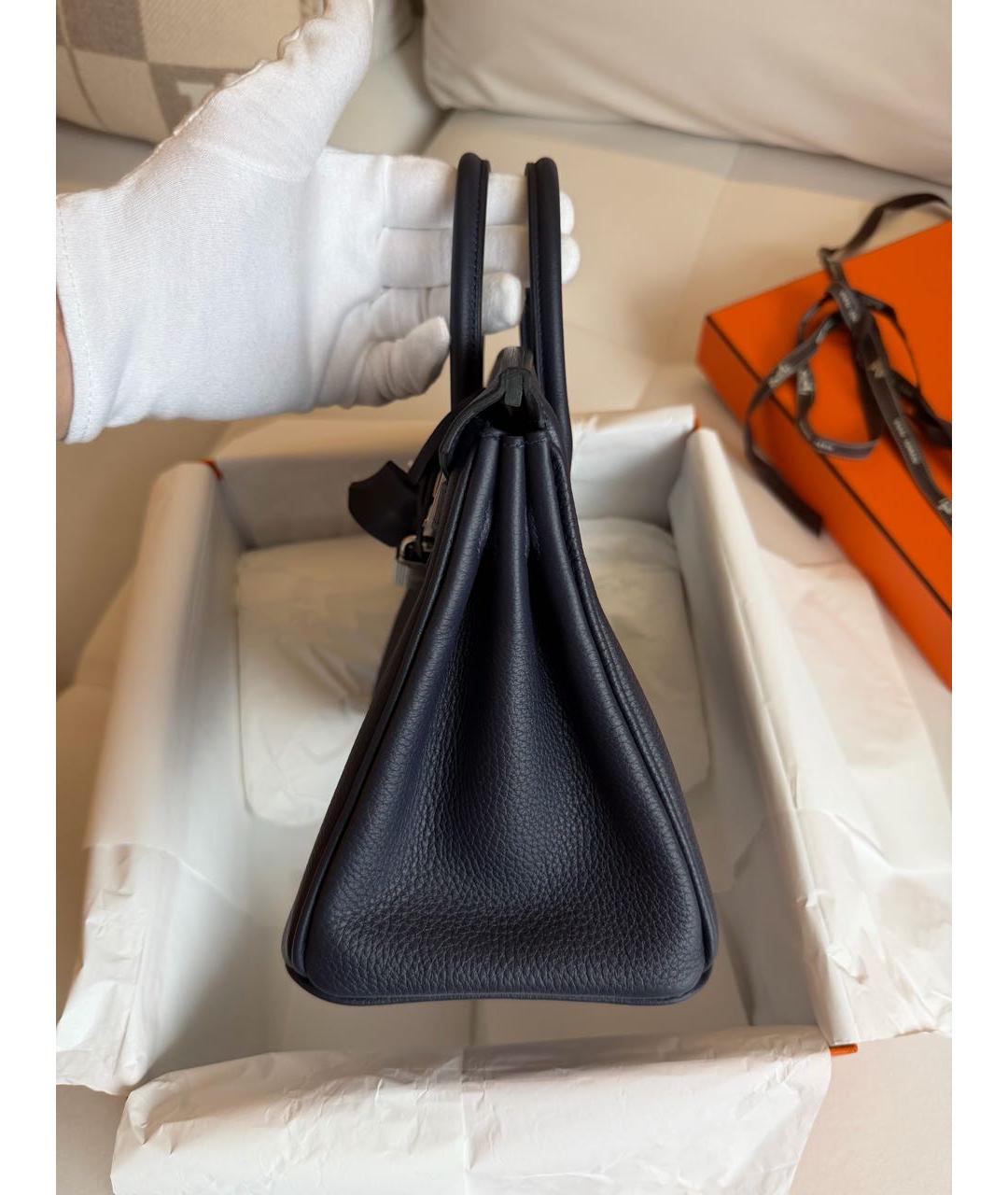HERMES Темно-синяя кожаная сумка с короткими ручками, фото 4