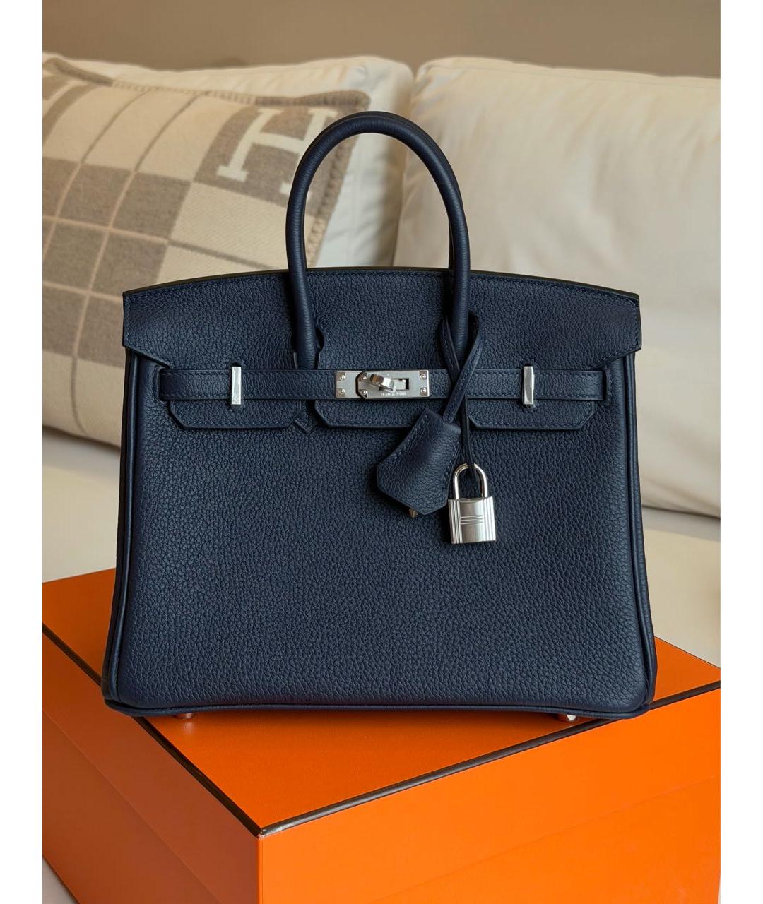 HERMES Темно-синяя кожаная сумка с короткими ручками, фото 2