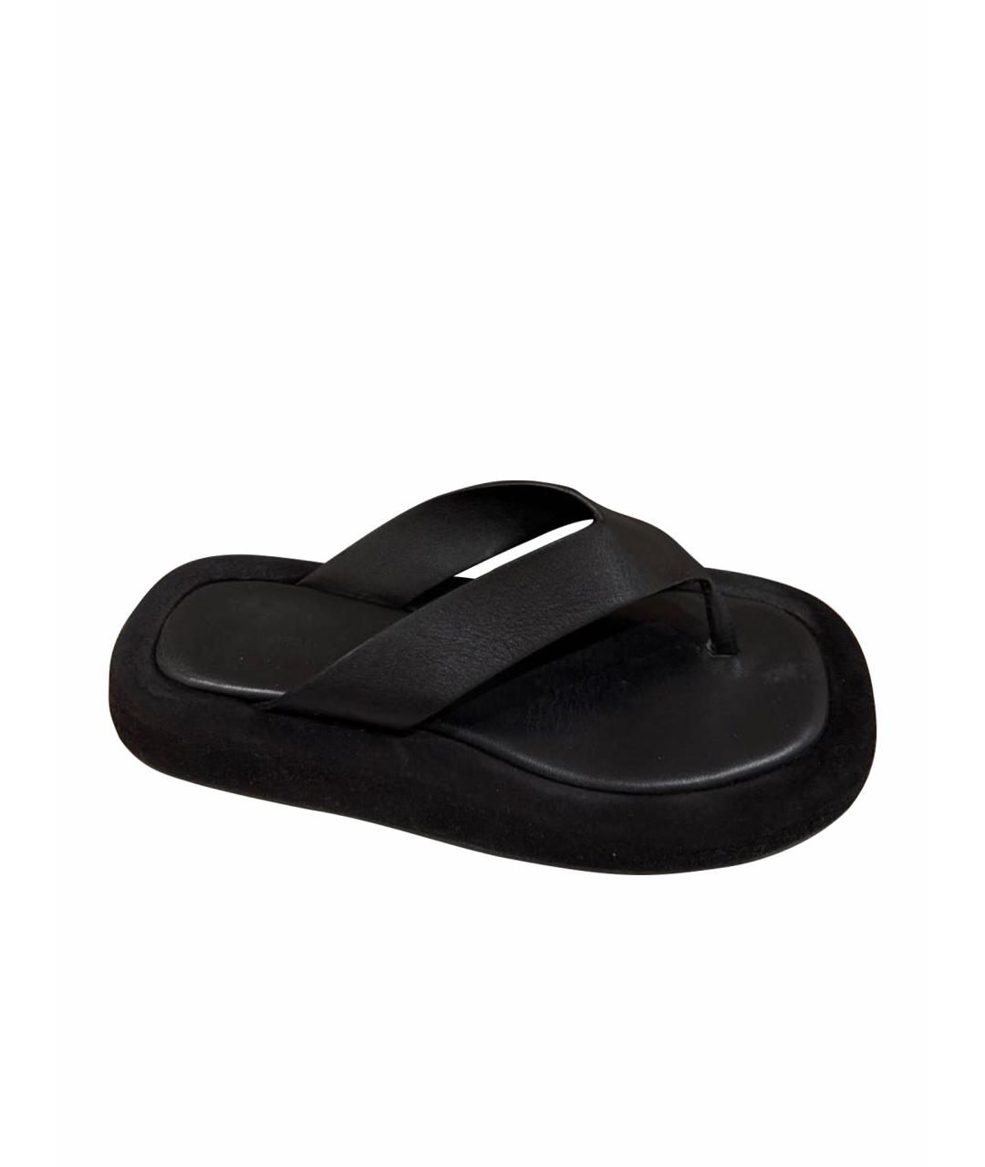 THE ROW Черные кожаные шлепанцы, фото 1