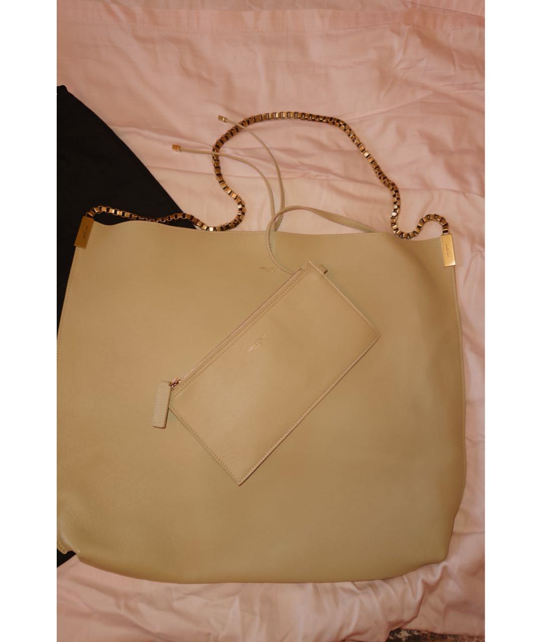 SAINT LAURENT Бежевая кожаная сумка тоут, фото 3