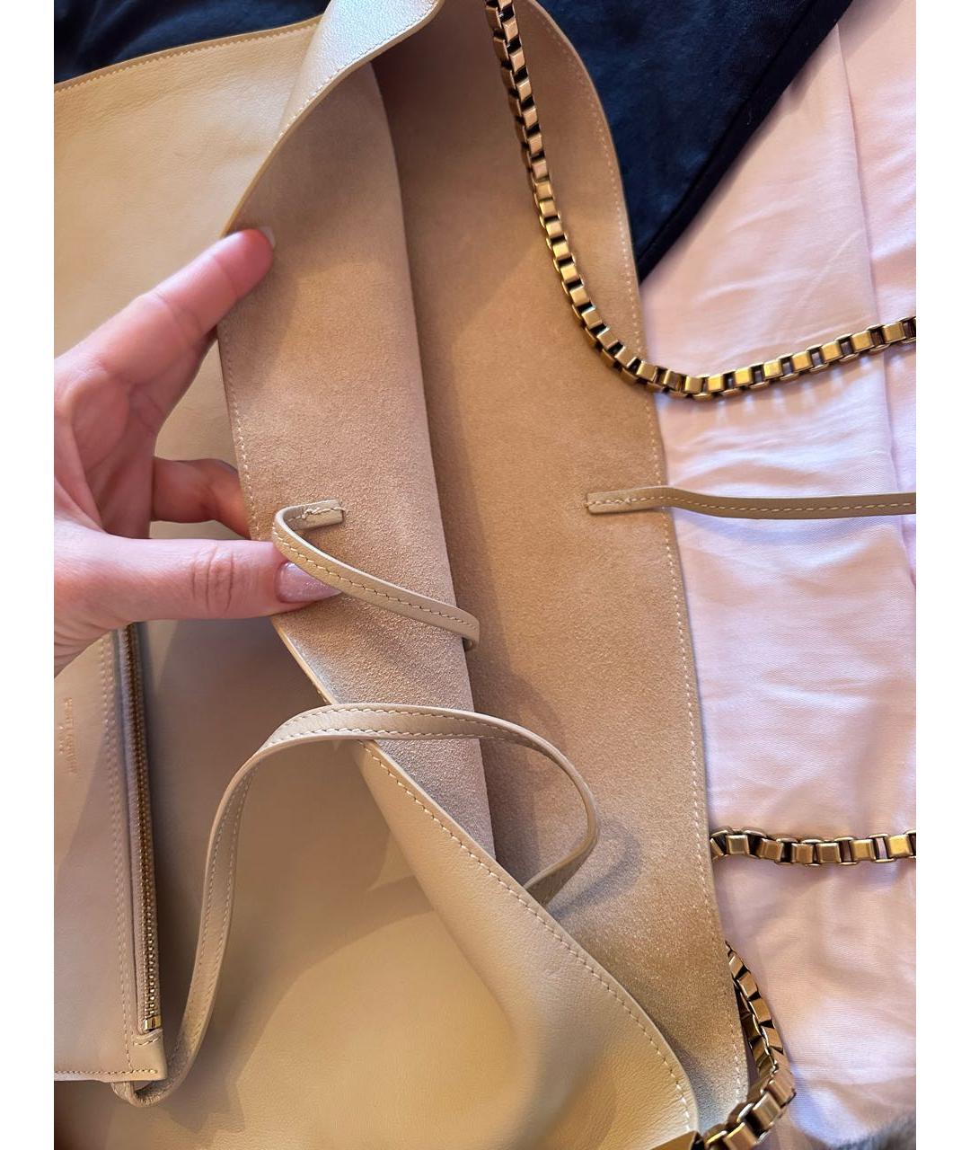 SAINT LAURENT Бежевая кожаная сумка тоут, фото 4