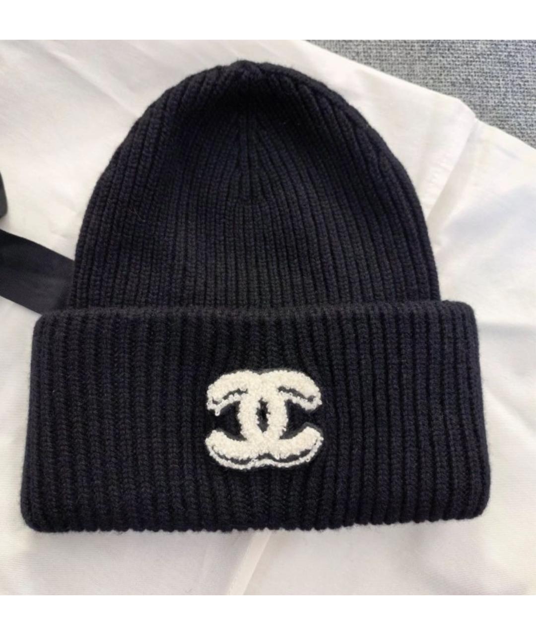 CHANEL Черная шерстяная шапка, фото 2