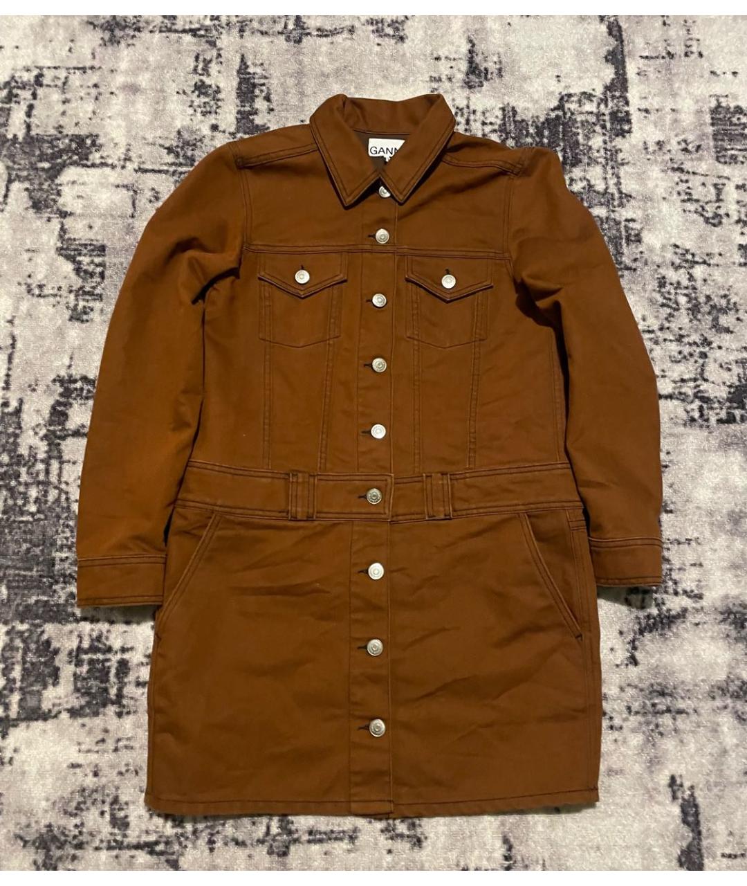 GANNI Коричневое хлопковое повседневное платье, фото 7