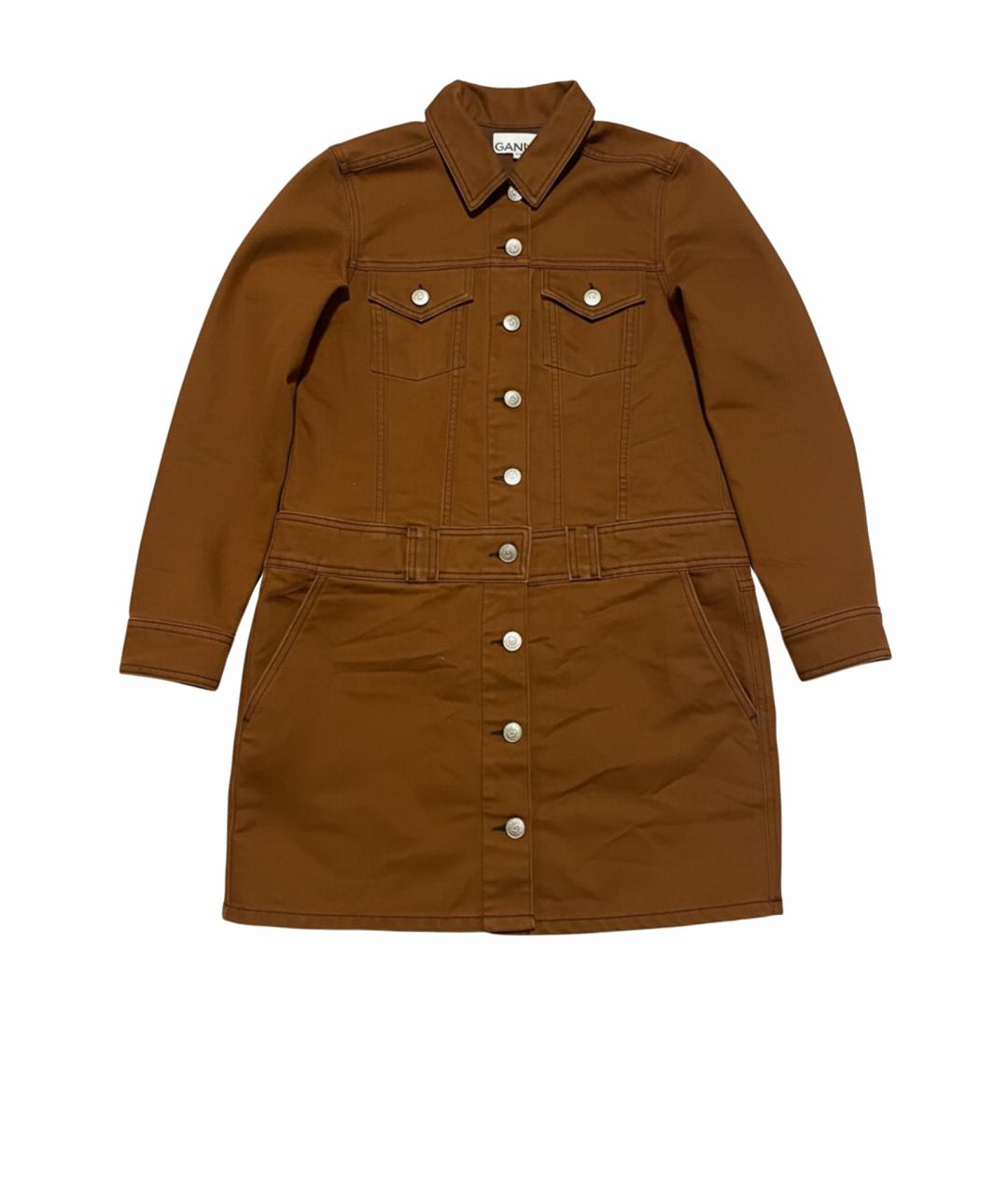 GANNI Коричневое хлопковое повседневное платье, фото 1