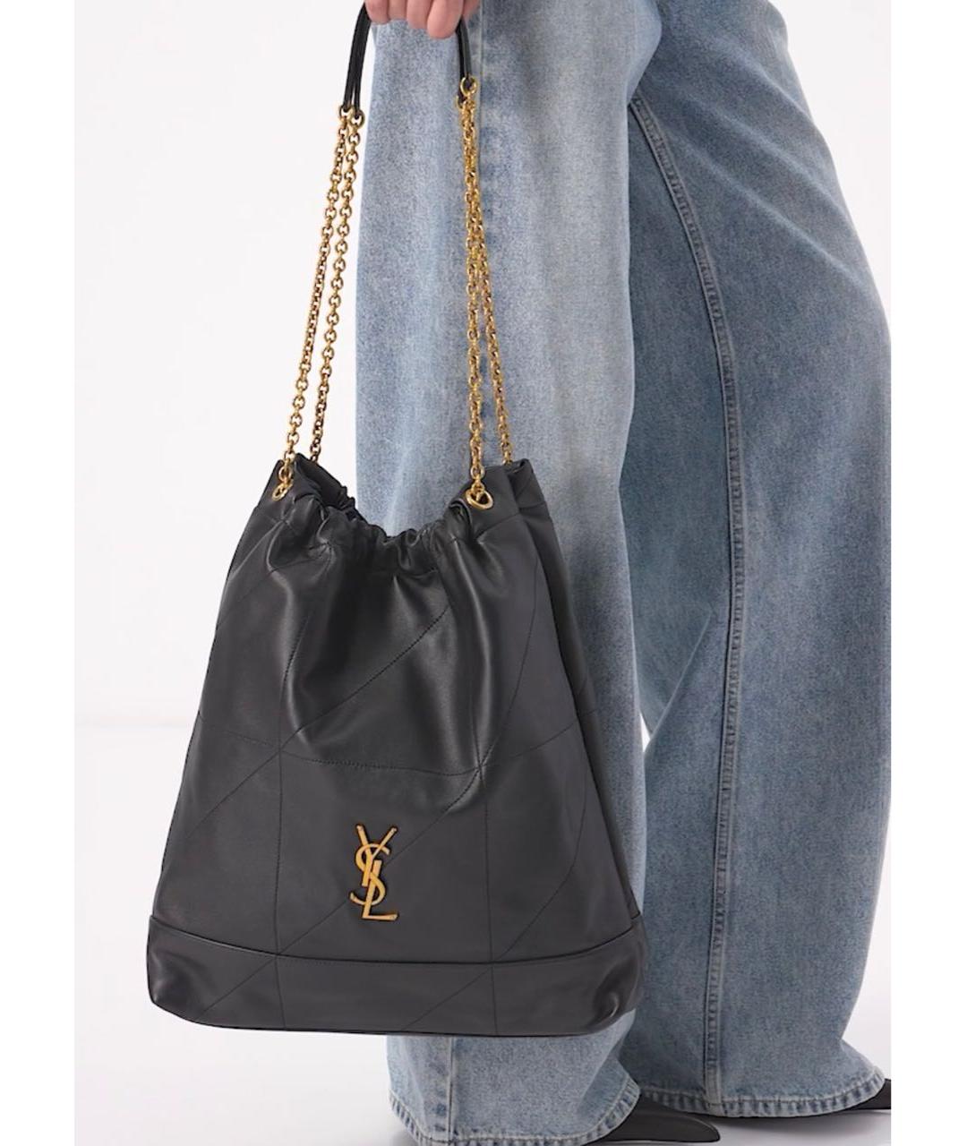 SAINT LAURENT Черная кожаная сумка тоут, фото 8