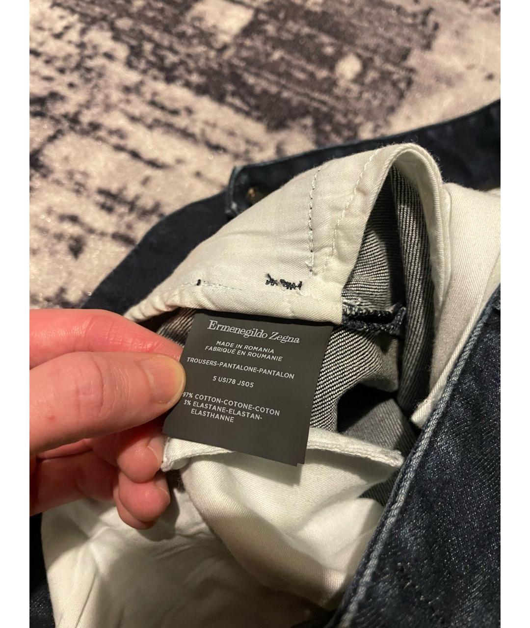 ERMENEGILDO ZEGNA XXX Темно-синие хлопко-эластановые прямые джинсы, фото 5