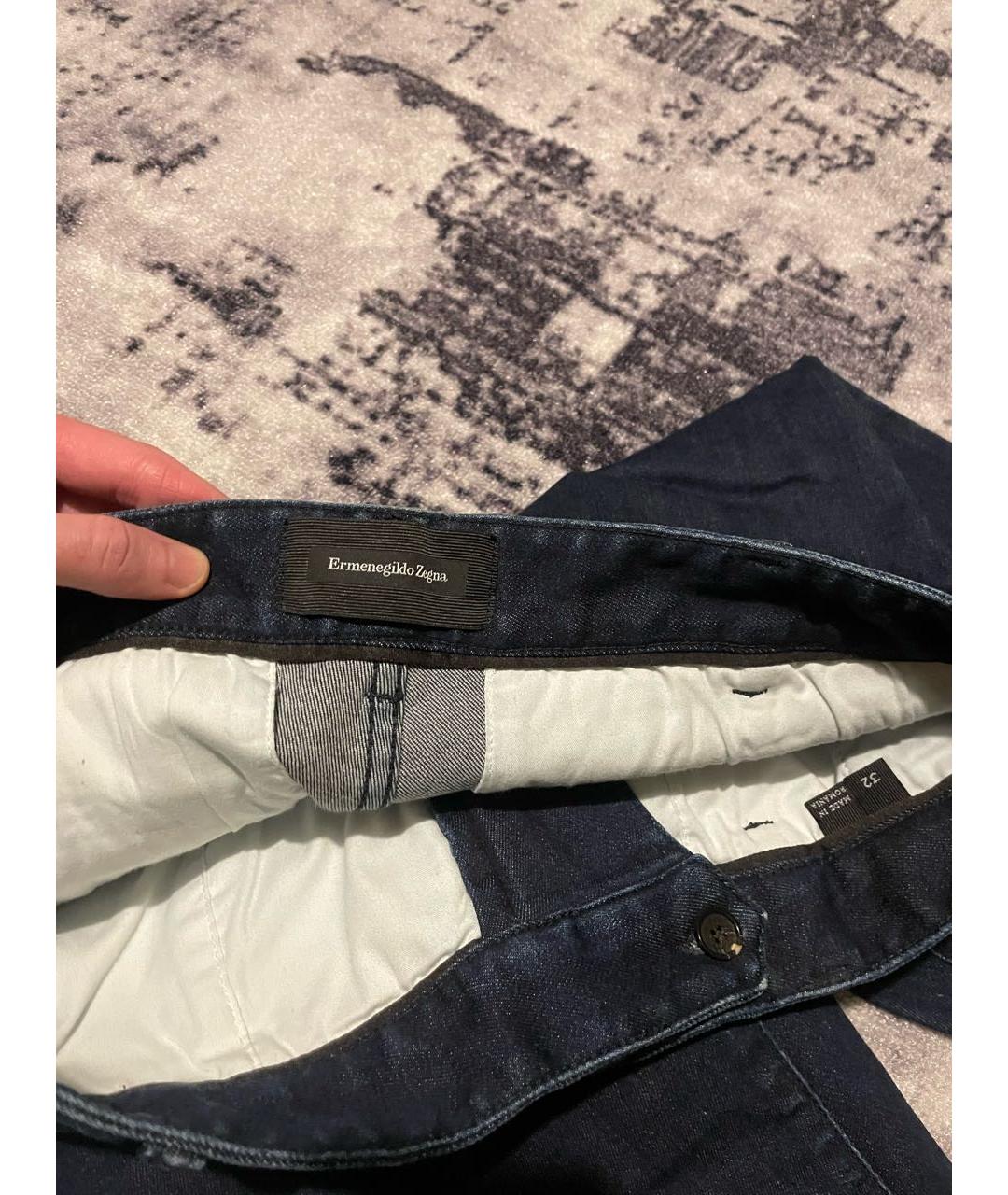 ERMENEGILDO ZEGNA XXX Темно-синие хлопко-эластановые прямые джинсы, фото 3