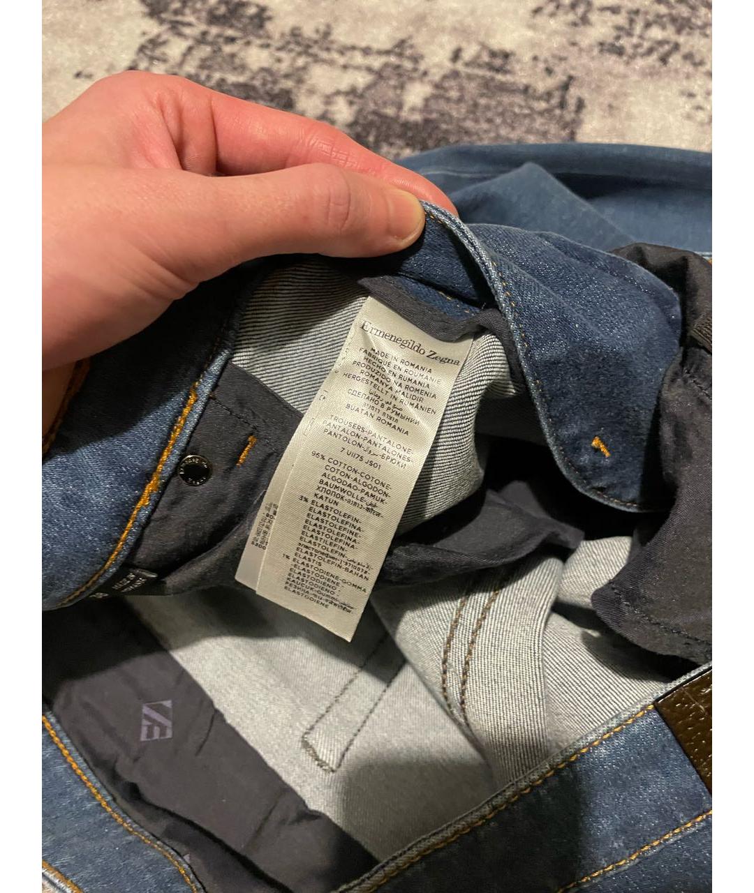 ERMENEGILDO ZEGNA XXX Синие хлопко-эластановые прямые джинсы, фото 7