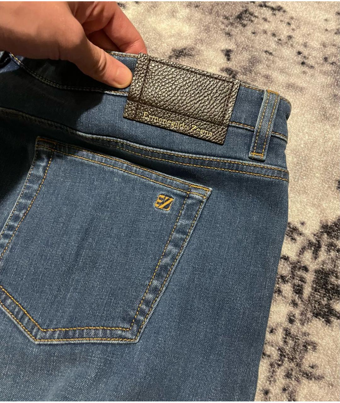 ERMENEGILDO ZEGNA XXX Синие хлопко-эластановые прямые джинсы, фото 3