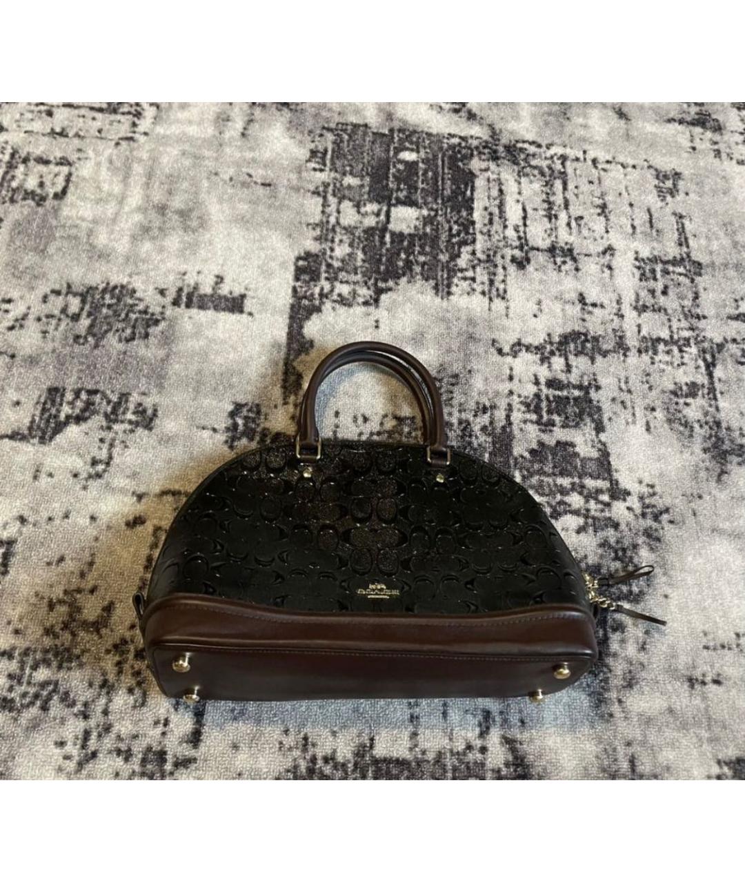 COACH Черная сумка с короткими ручками из лакированной кожи, фото 7