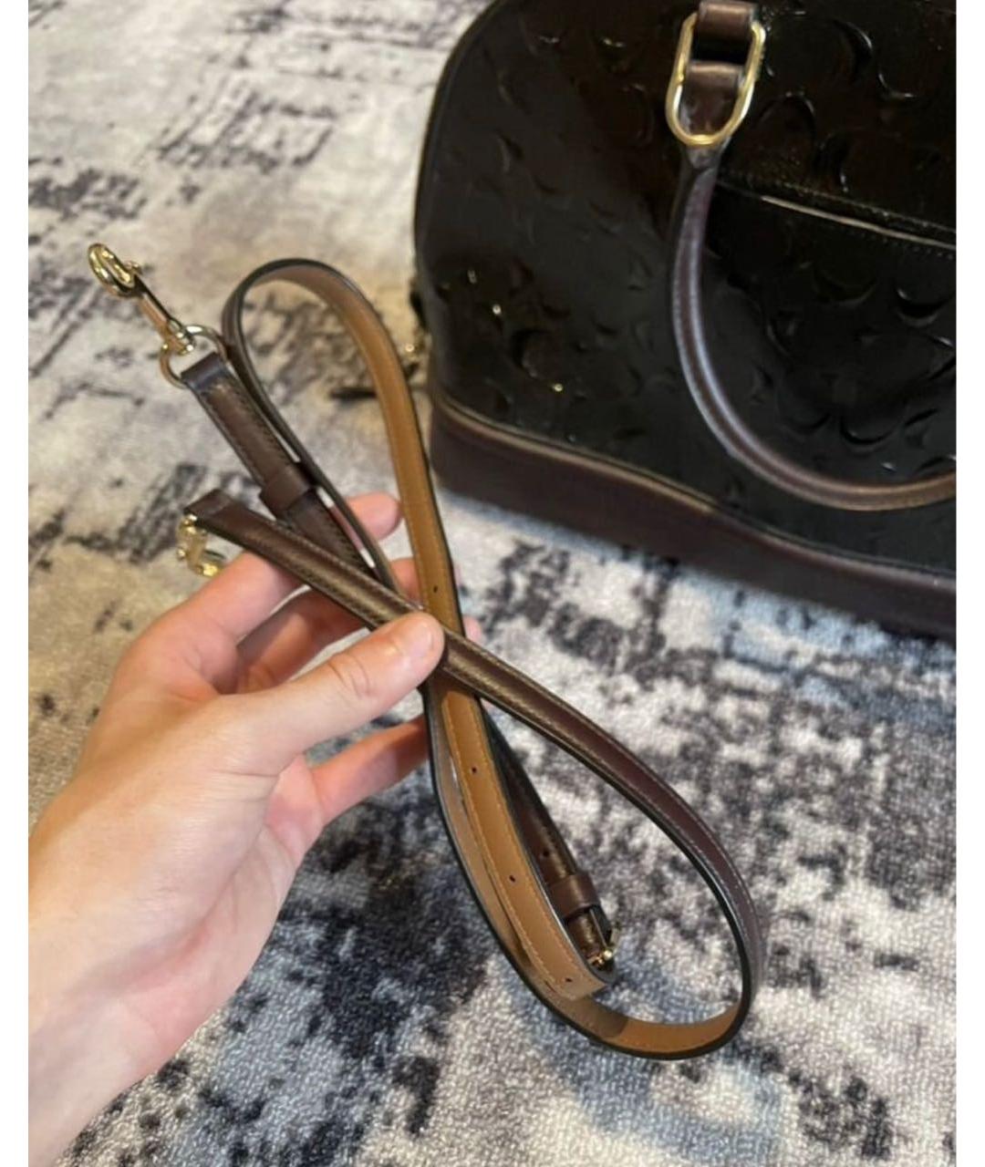 COACH Черная сумка с короткими ручками из лакированной кожи, фото 4