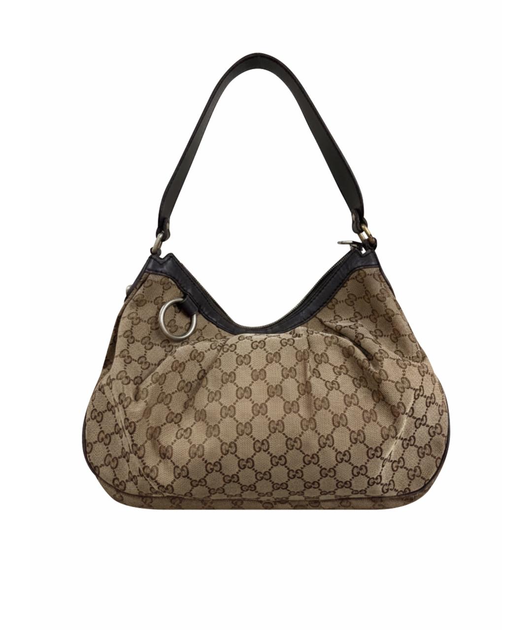 GUCCI Коричневая тканевая сумка с короткими ручками, фото 1