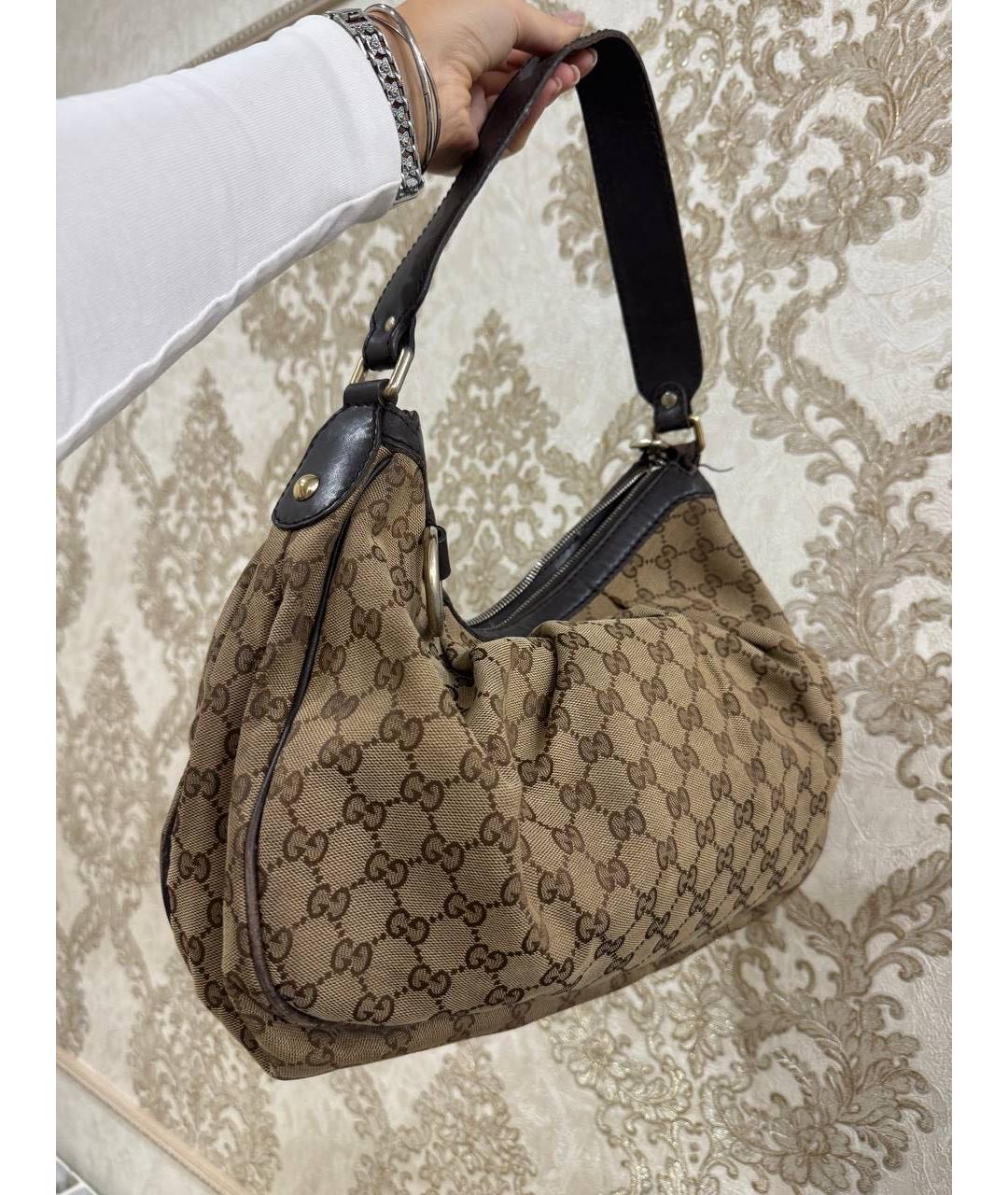 GUCCI Коричневая тканевая сумка с короткими ручками, фото 2