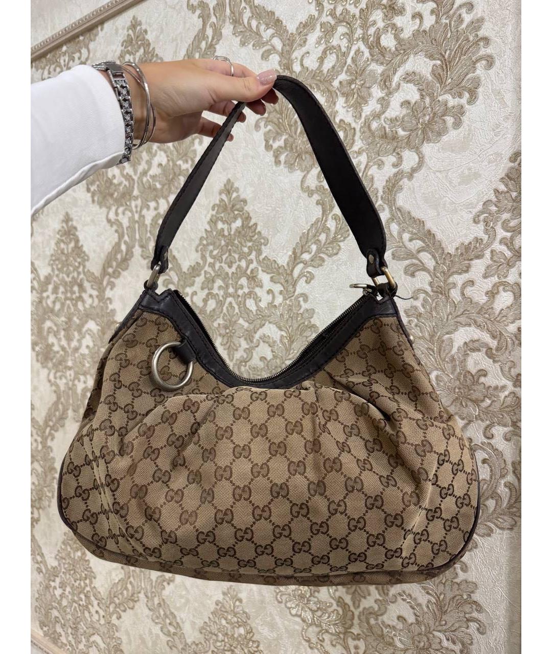 GUCCI Коричневая тканевая сумка с короткими ручками, фото 5