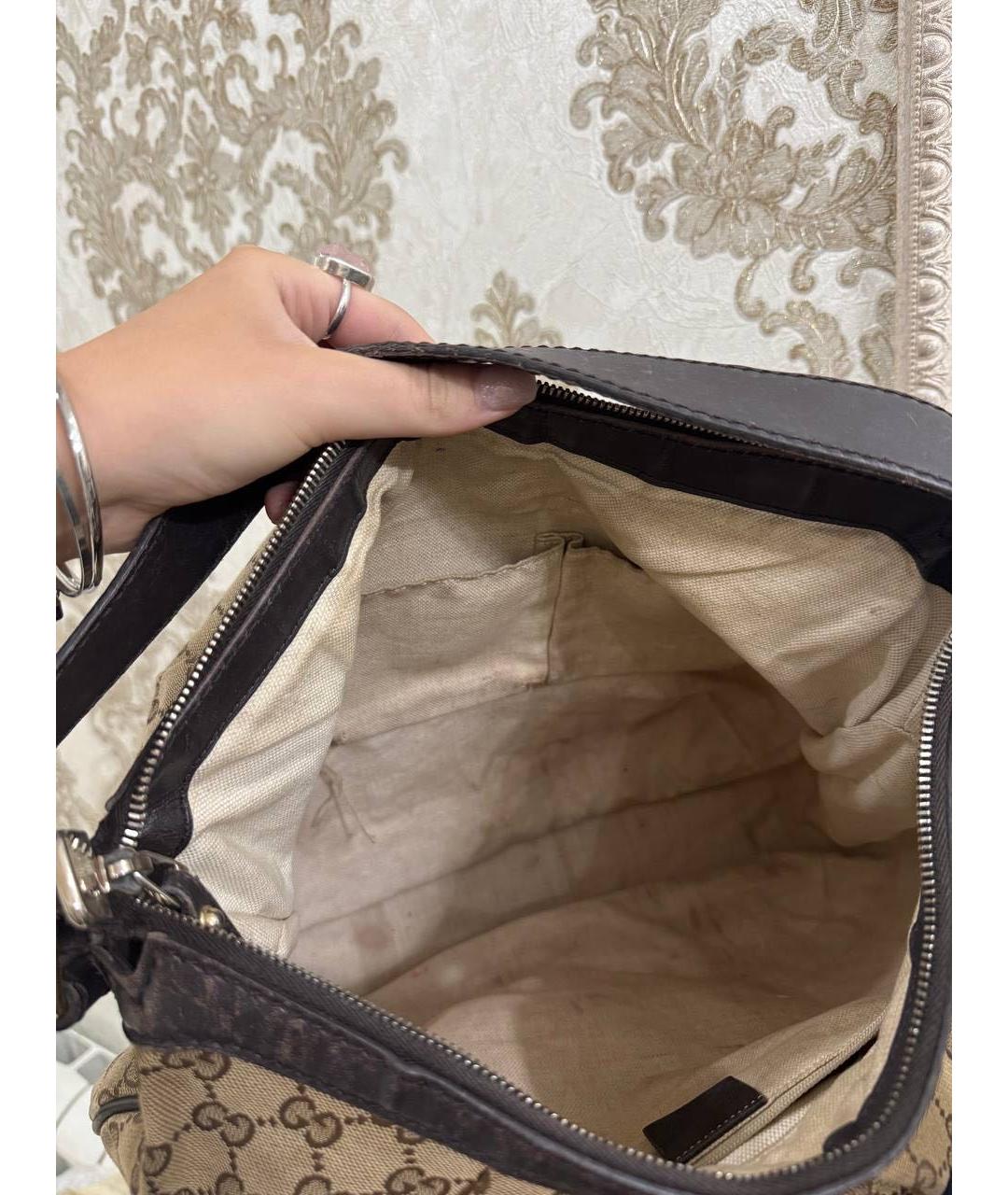 GUCCI Коричневая тканевая сумка с короткими ручками, фото 4