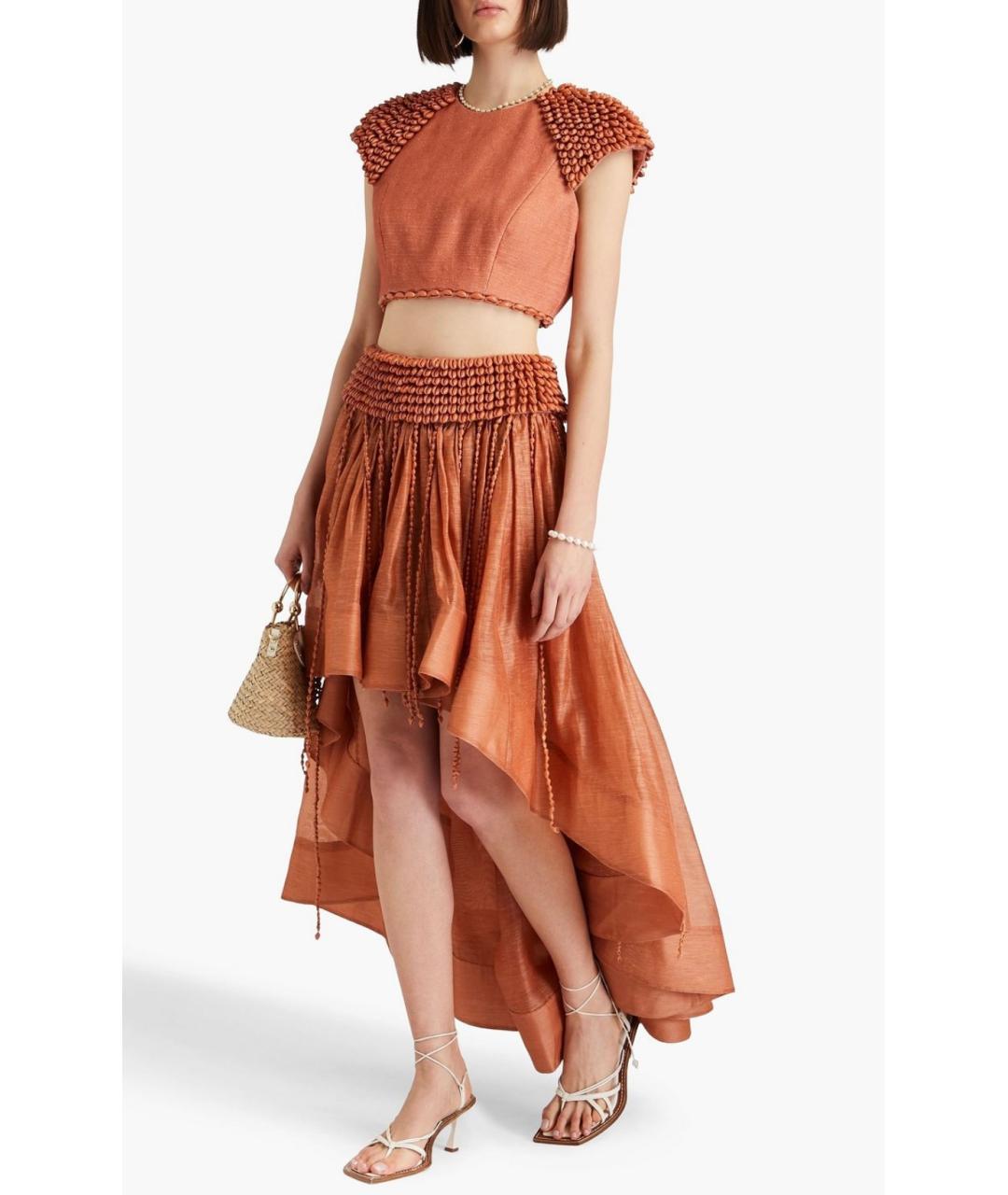 ZIMMERMANN Коричневая шелковая юбка мини, фото 2
