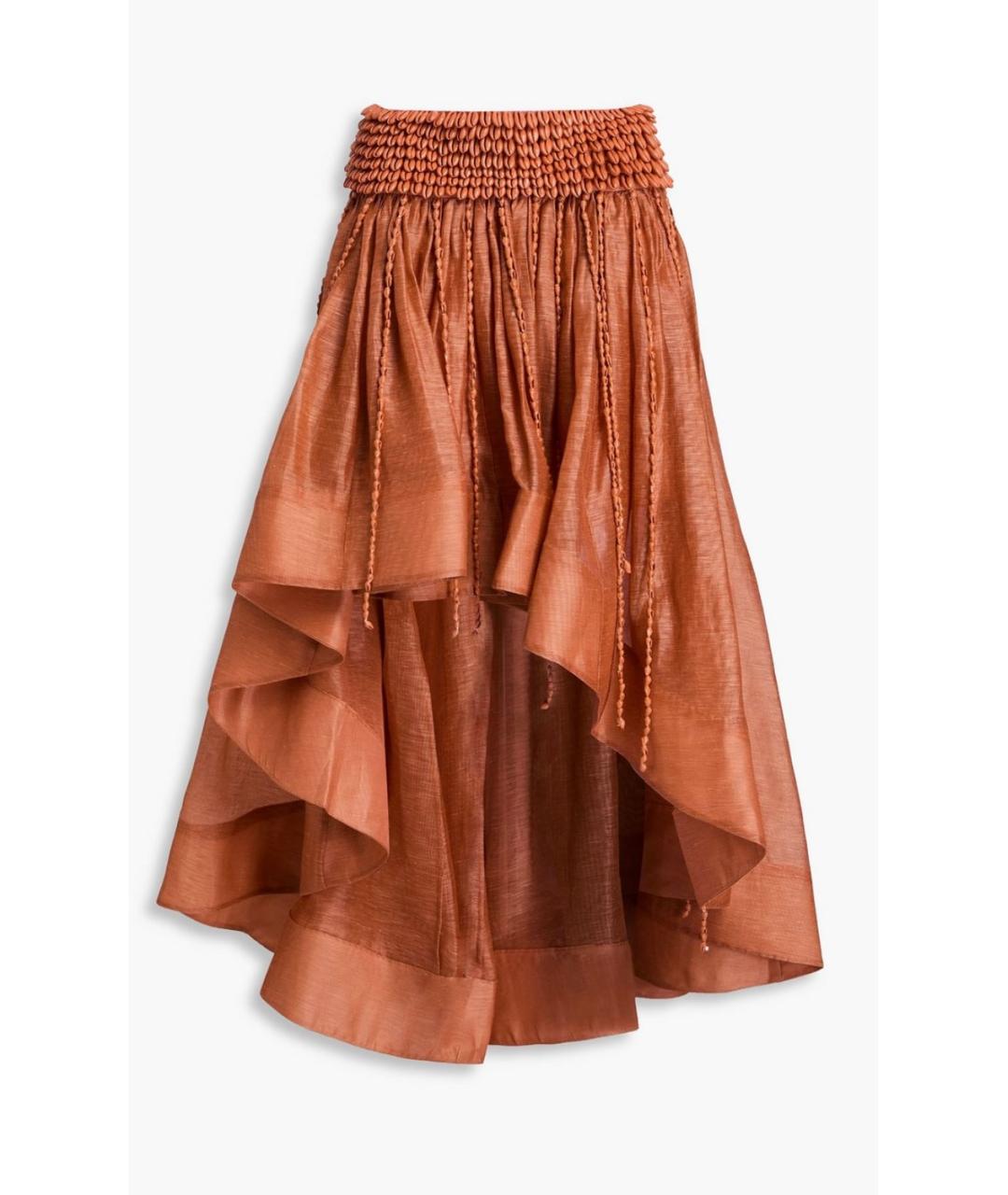 ZIMMERMANN Коричневая шелковая юбка мини, фото 5