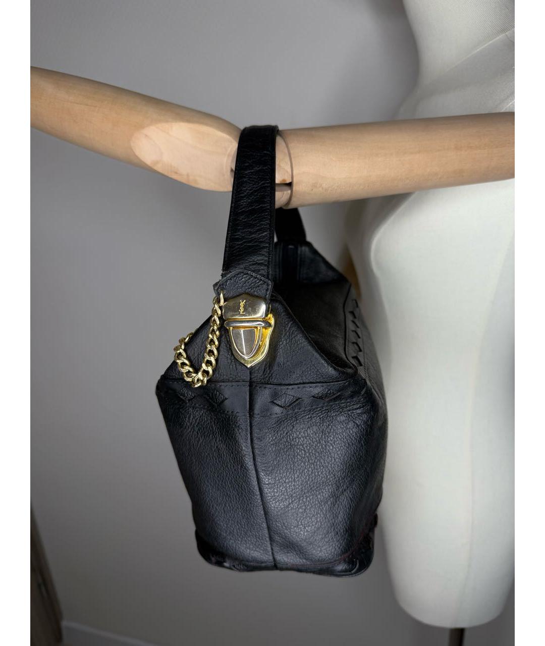 SAINT LAURENT Черная кожаная сумка с короткими ручками, фото 8