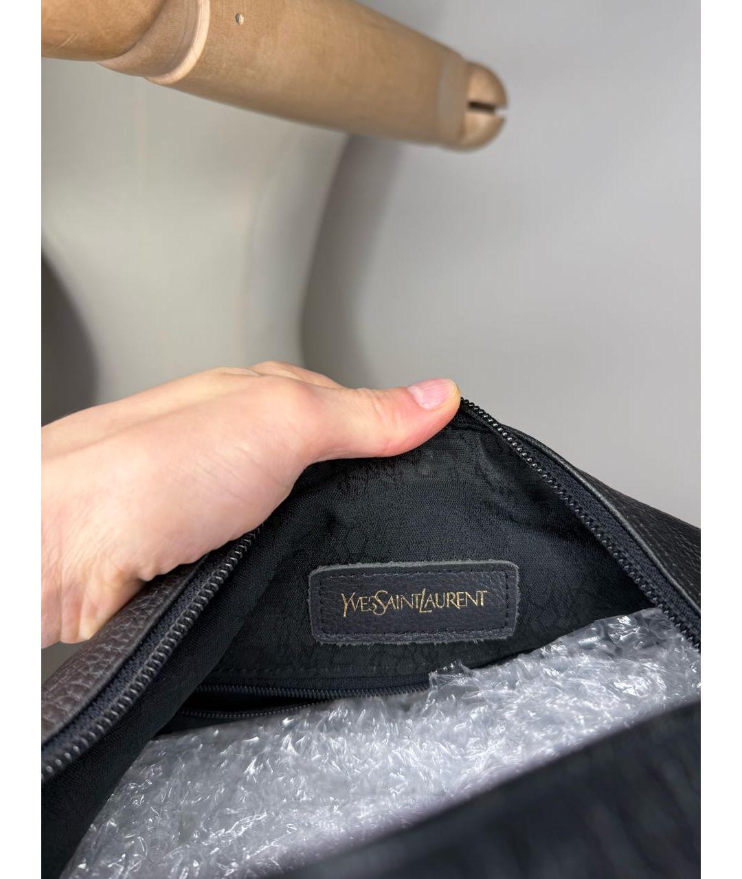 SAINT LAURENT Черная кожаная сумка с короткими ручками, фото 3