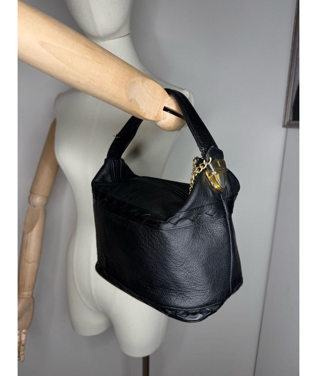 SAINT LAURENT Черная кожаная сумка с короткими ручками, фото 7