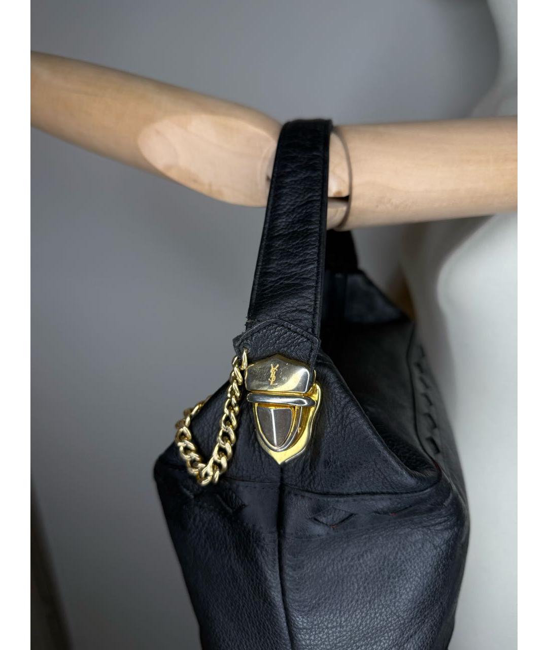 SAINT LAURENT Черная кожаная сумка с короткими ручками, фото 5
