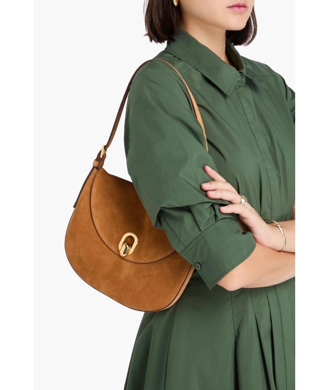 Savette Коричневая замшевая сумка с короткими ручками, фото 2