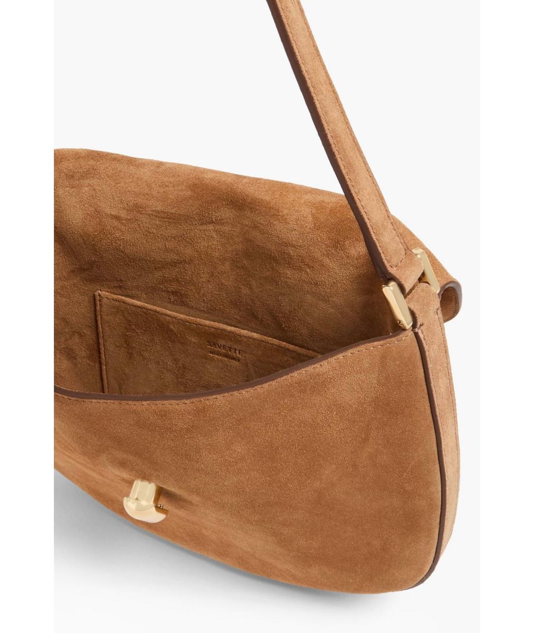 Savette Коричневая замшевая сумка с короткими ручками, фото 4