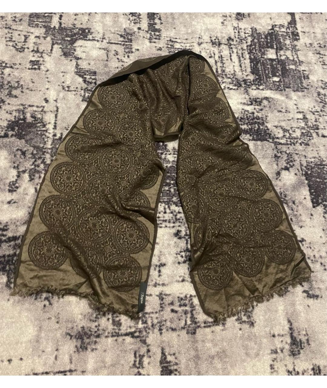 ZZEGNA Коричневый шелковый шарф, фото 2