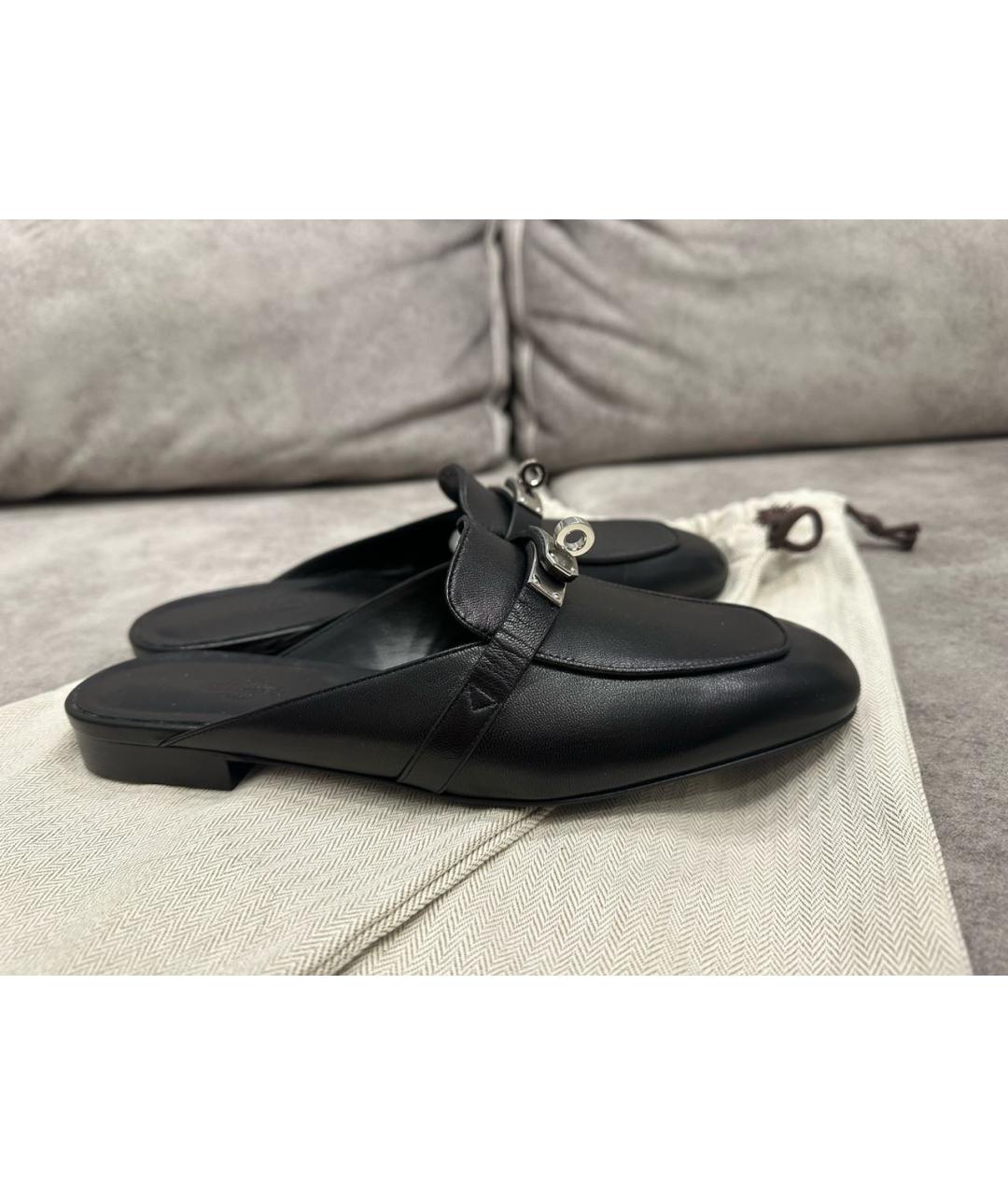 HERMES Черные кожаные мюли, фото 9