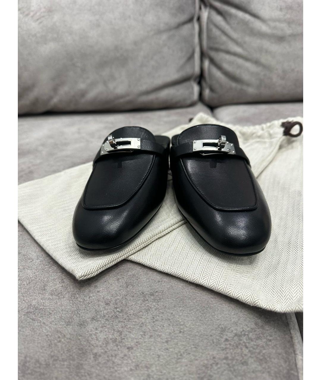 HERMES Черные кожаные мюли, фото 4