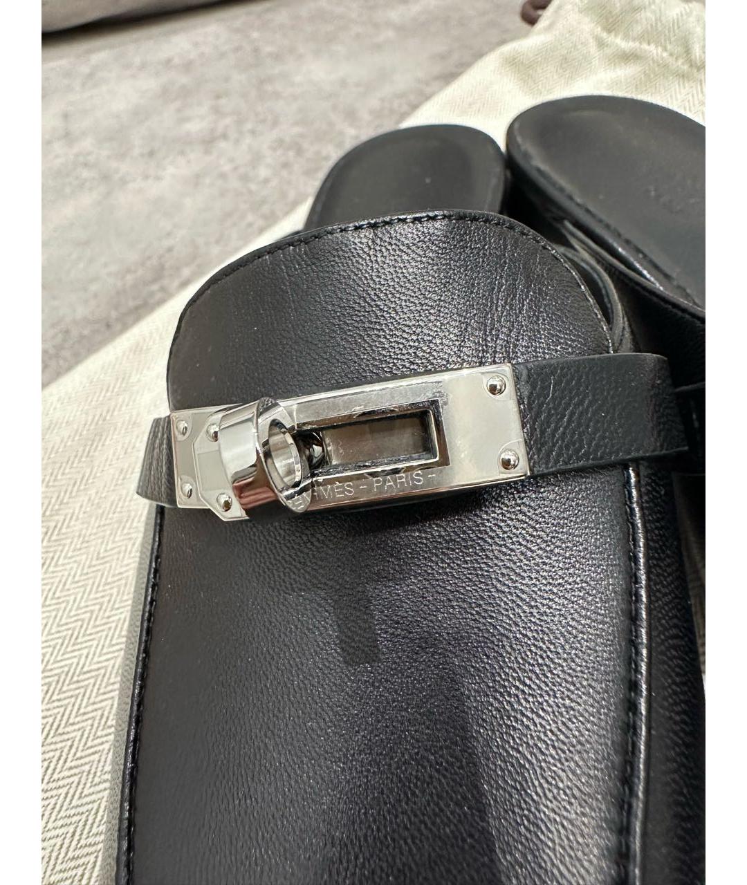 HERMES Черные кожаные мюли, фото 6