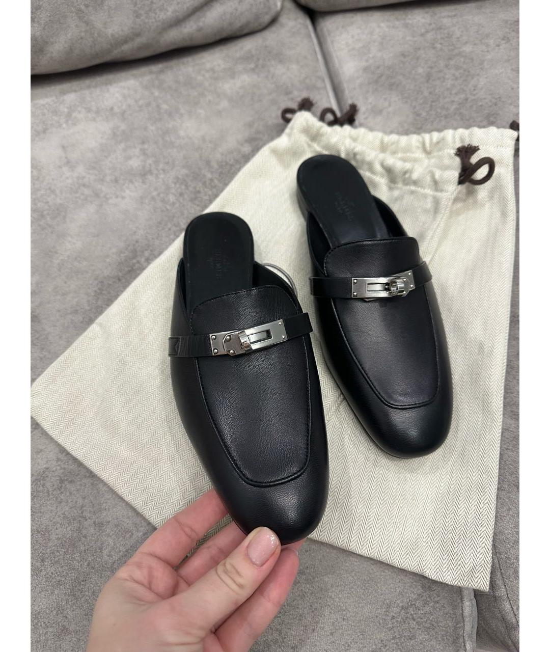 HERMES Черные кожаные мюли, фото 2