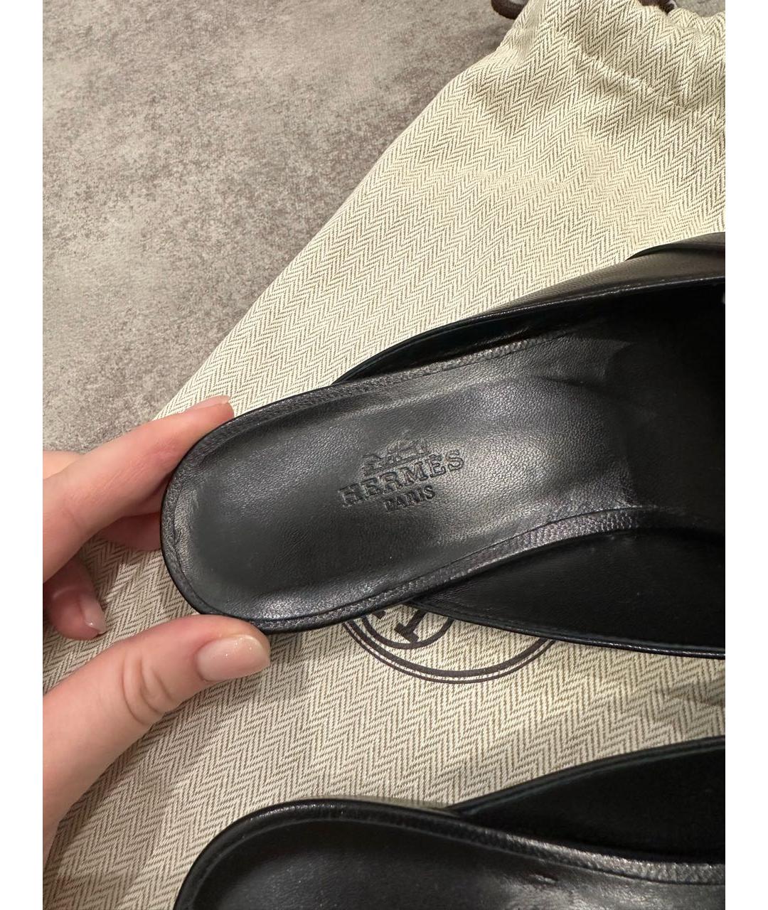 HERMES Черные кожаные мюли, фото 7