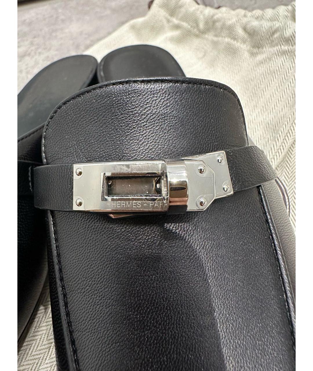 HERMES Черные кожаные мюли, фото 5