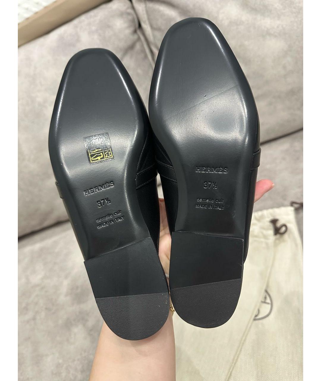 HERMES Черные кожаные мюли, фото 3