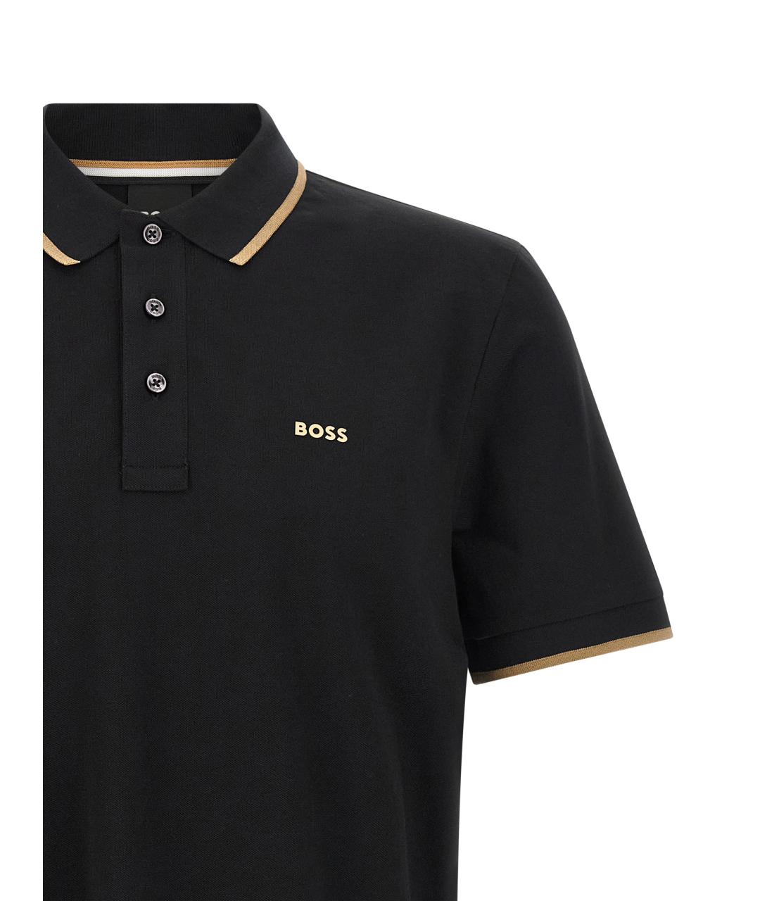 HUGO BOSS Черное хлопковое поло с коротким рукавом, фото 3